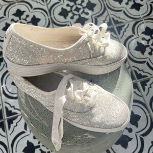 💙 ♠️ KEDS For KATE SPADE Triple Glitter Platform Sneakers Satin Laces Size 9